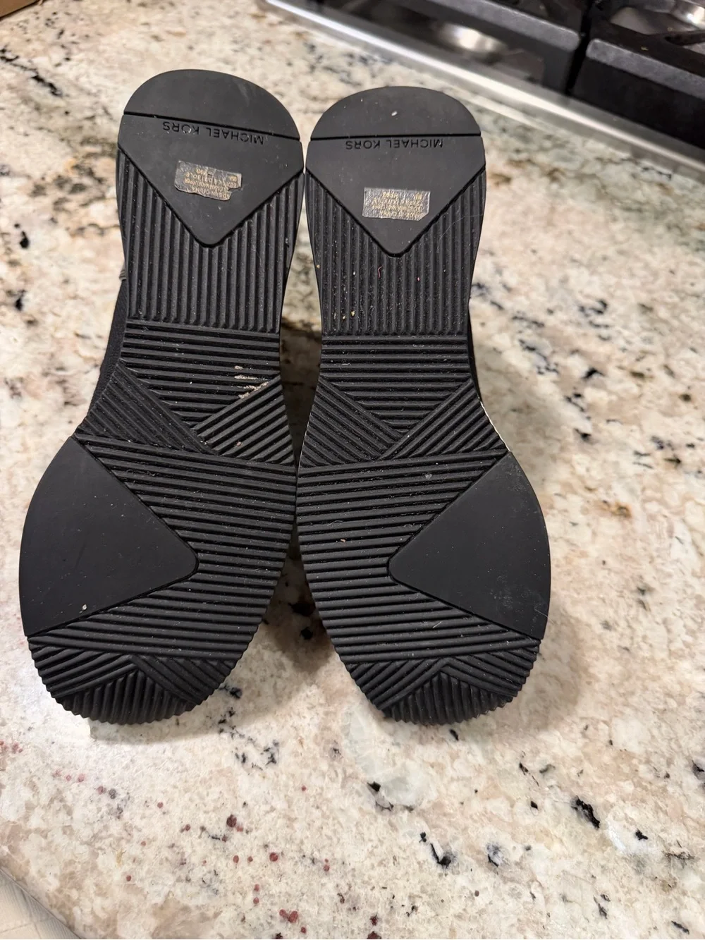Michael Kors Black Knit Wedge Ankle Booties with Silver Accent
